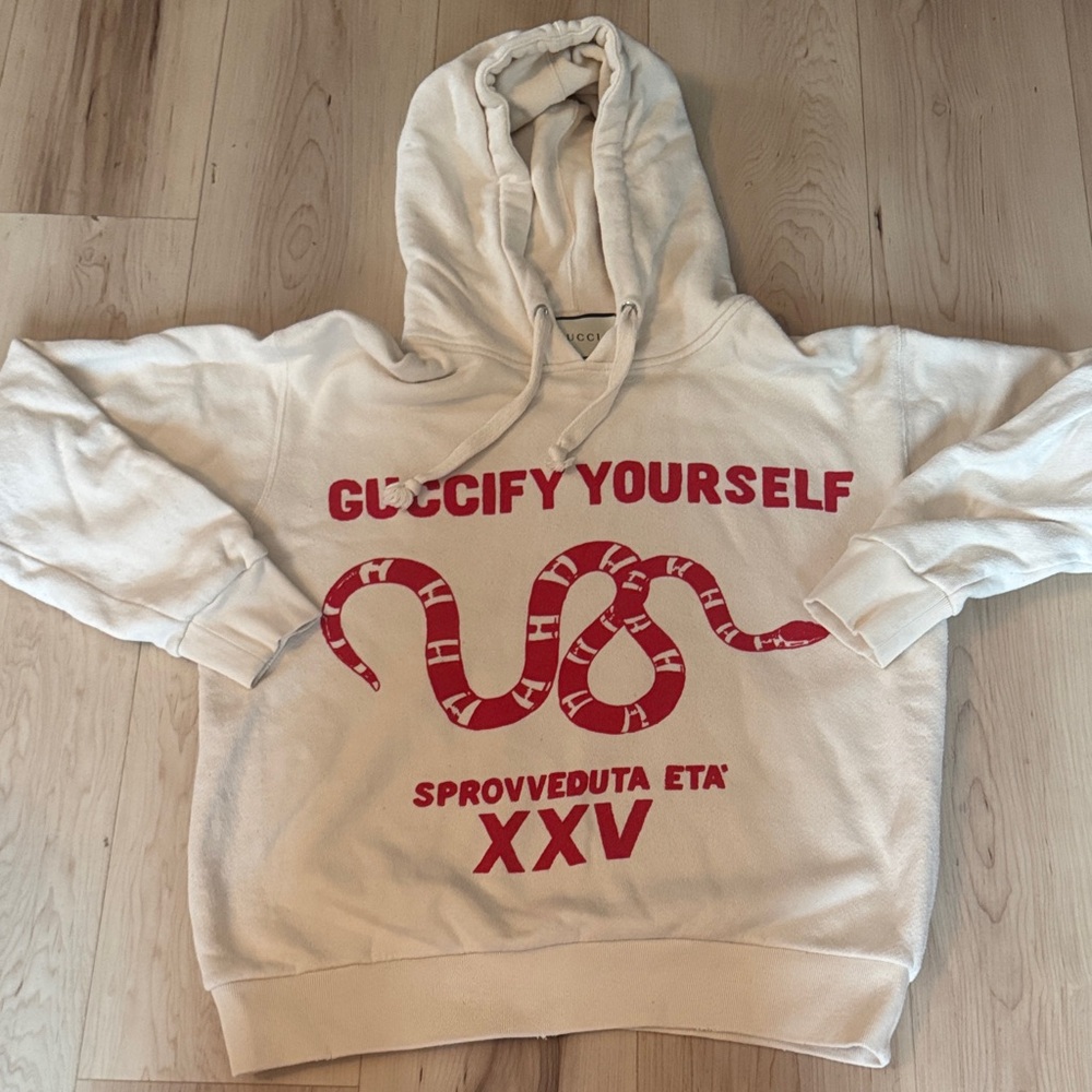 Gucci Off-White Hoodie with Red Snake Motif XS